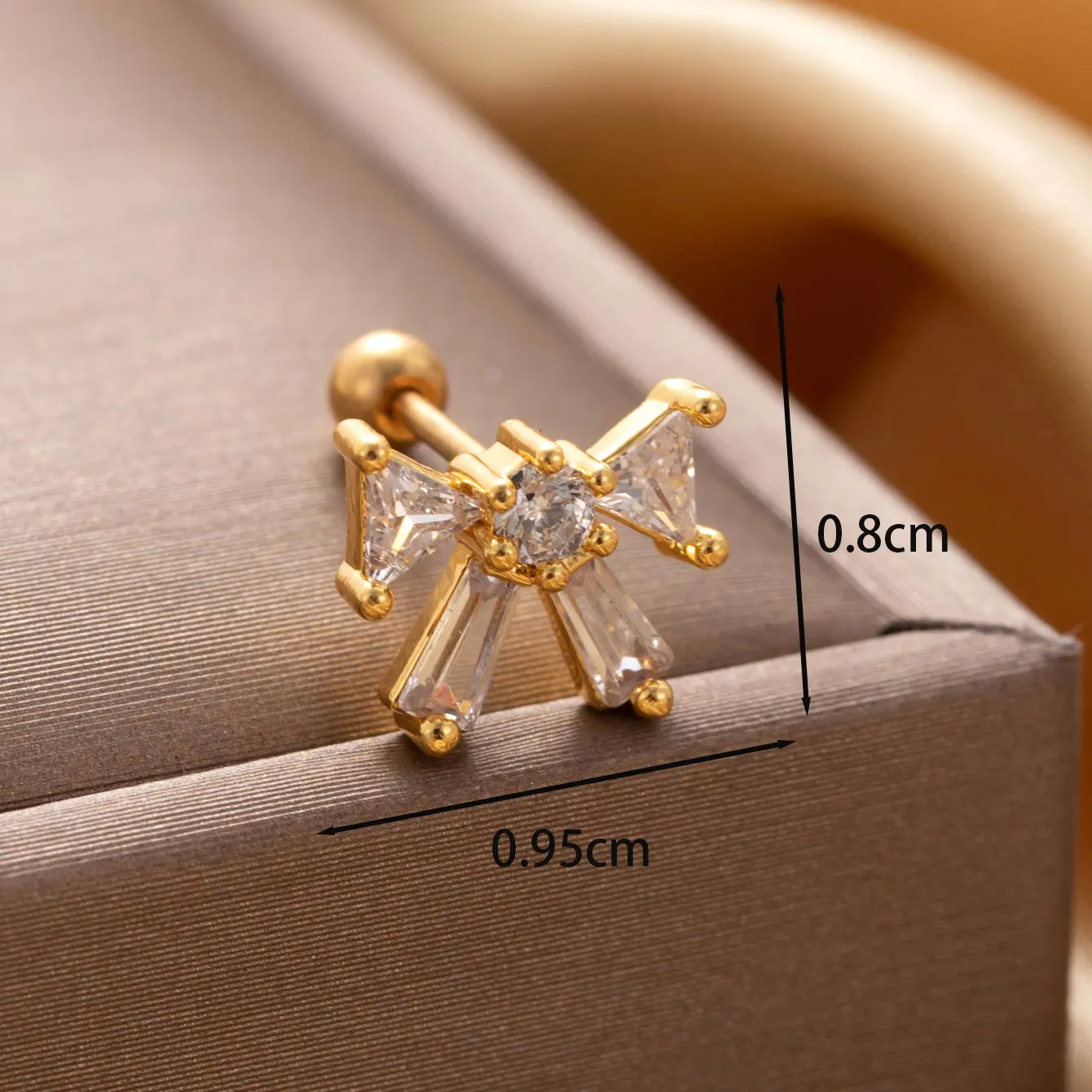 1 Piece Simple Series Classic Bow Knot Copper 18K Gold Plated Zircon Women's Stud Earrings h5 